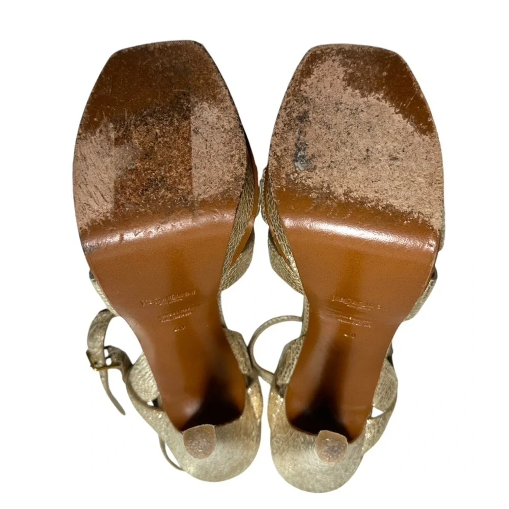 Saint Laurent Tribute High-Heel Leather Sandal in Metallic Gold size 40 | US 10